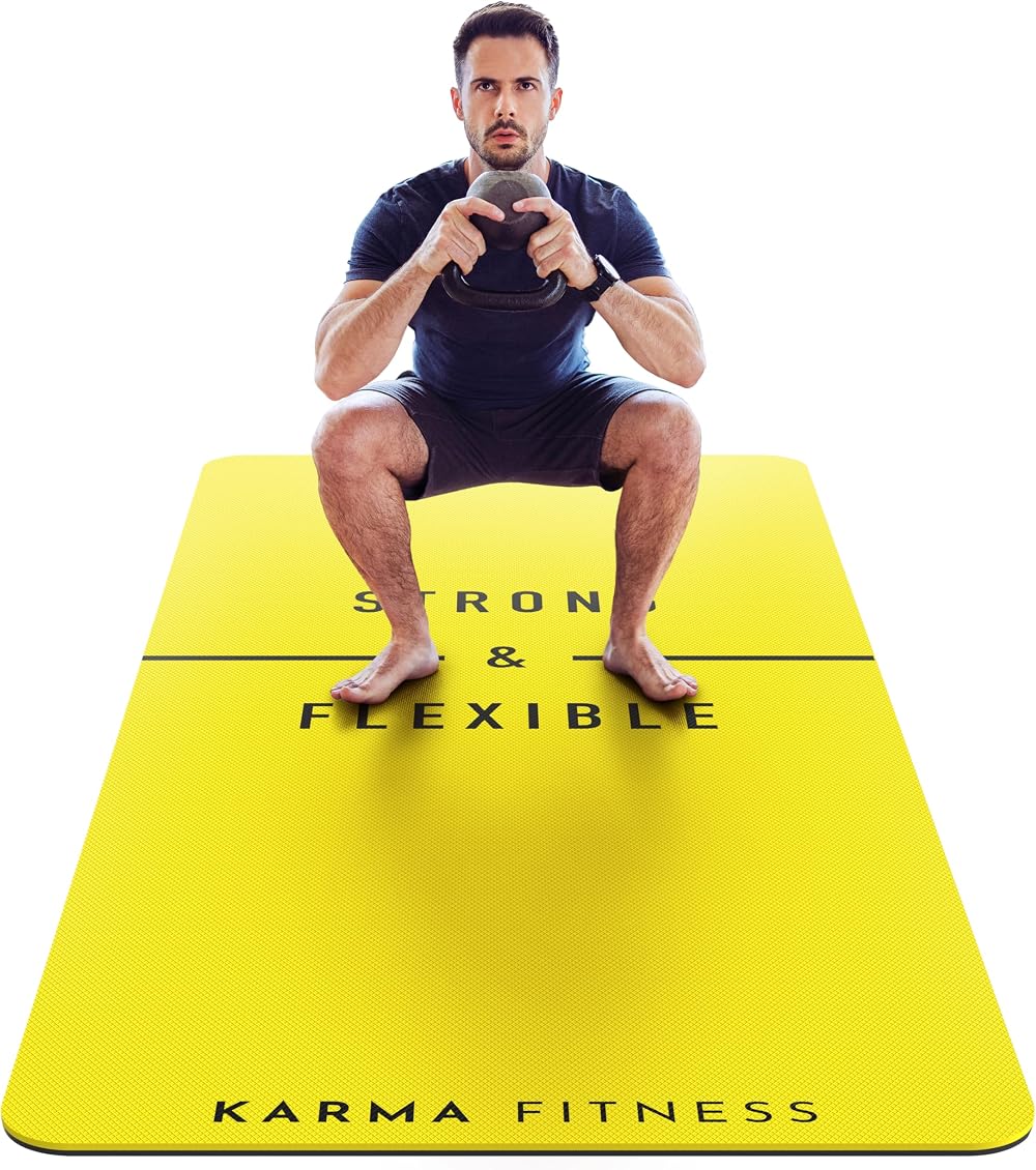 Karma Fitness Large Exercise Mat 183x80x10mm TPE Yellow Carry Bag