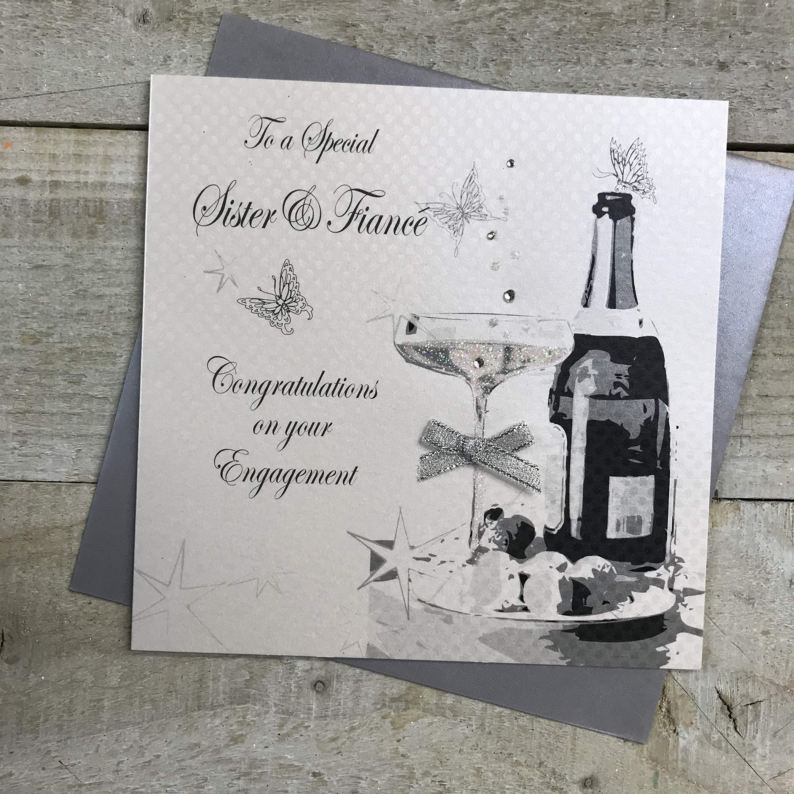 white cotton cards "To a Special Sister and Fiancé Congratulations on Your Engagement Handmade Engagement Card, White, 16 x 16 cm, MPD2