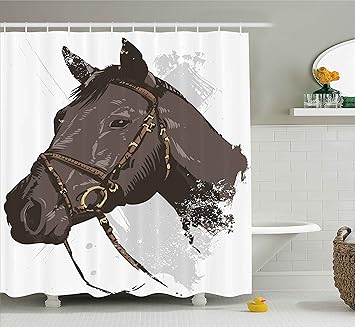 Amazon Com Ambesonne Equestrian Shower Curtain Wild Horse