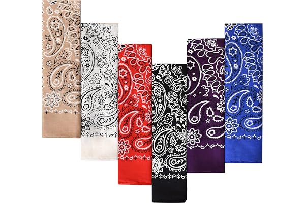 6-Pack 100% Cotton Bandanas - Holiday Gifts for Men Women