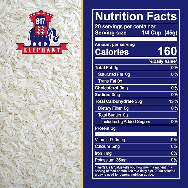 817 ELEPHANT JASMINE RICE WHITE THAI HOM MALI, 2 LBS (PACK OF 2)