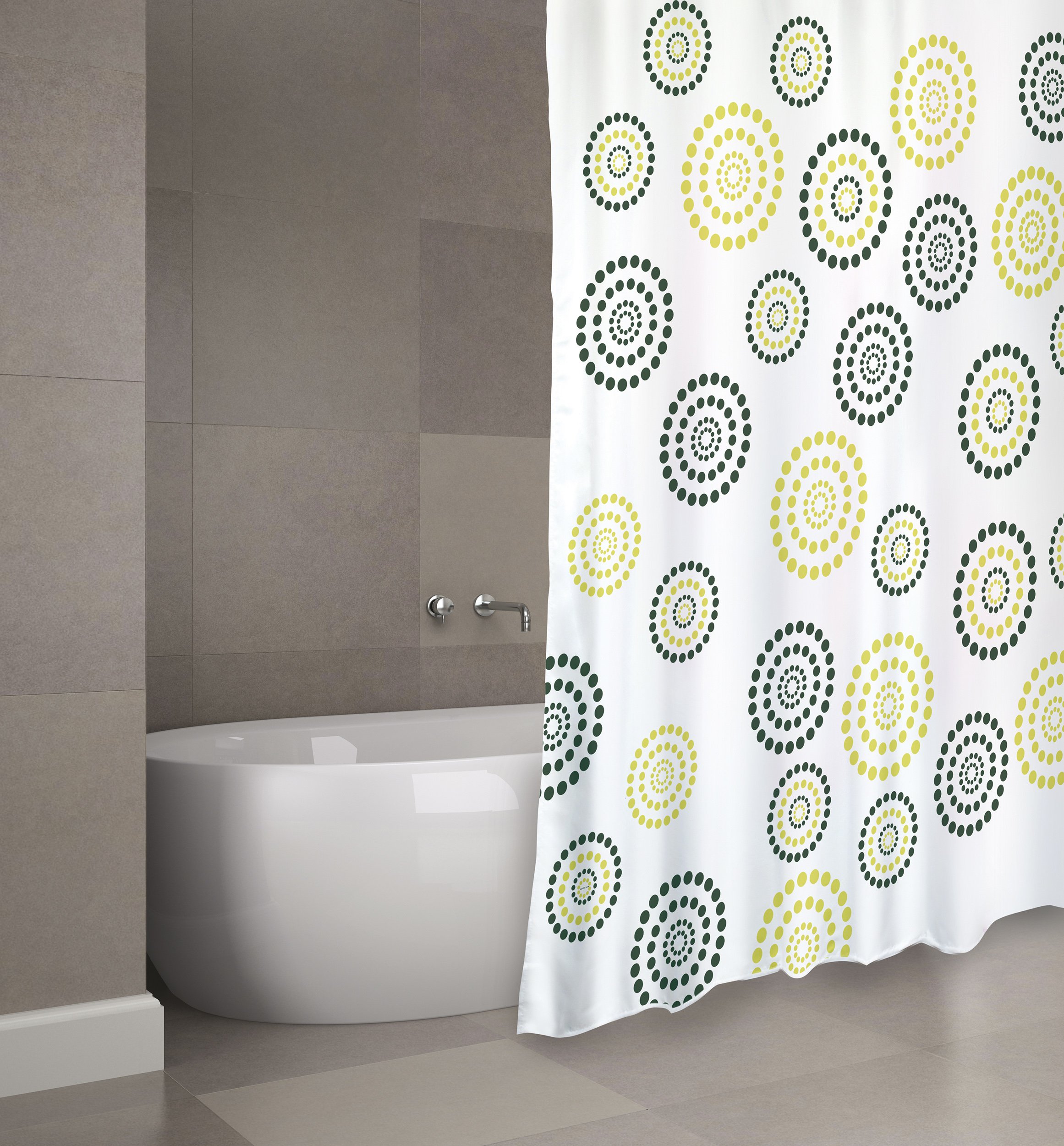 MSV "Points Polyester Shower Curtain, Green, 180 x 200 cm