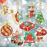 Hicarer 9 Pcs Diamond Art Christmas Ornaments Double Sided 5d DIY Christmas Diamond Painting Keychain Kits for Adults DIY Key Ring Art Pendant Xmas Tree for Xmas Holiday Decor