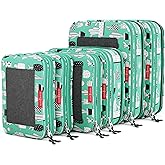 LeanTravel Premium Compression Packing Cubes for Travel - Luggage Organizers with Double Zipper - Sturdy Bags for Suitcase (6-Pack, Green Cactus)