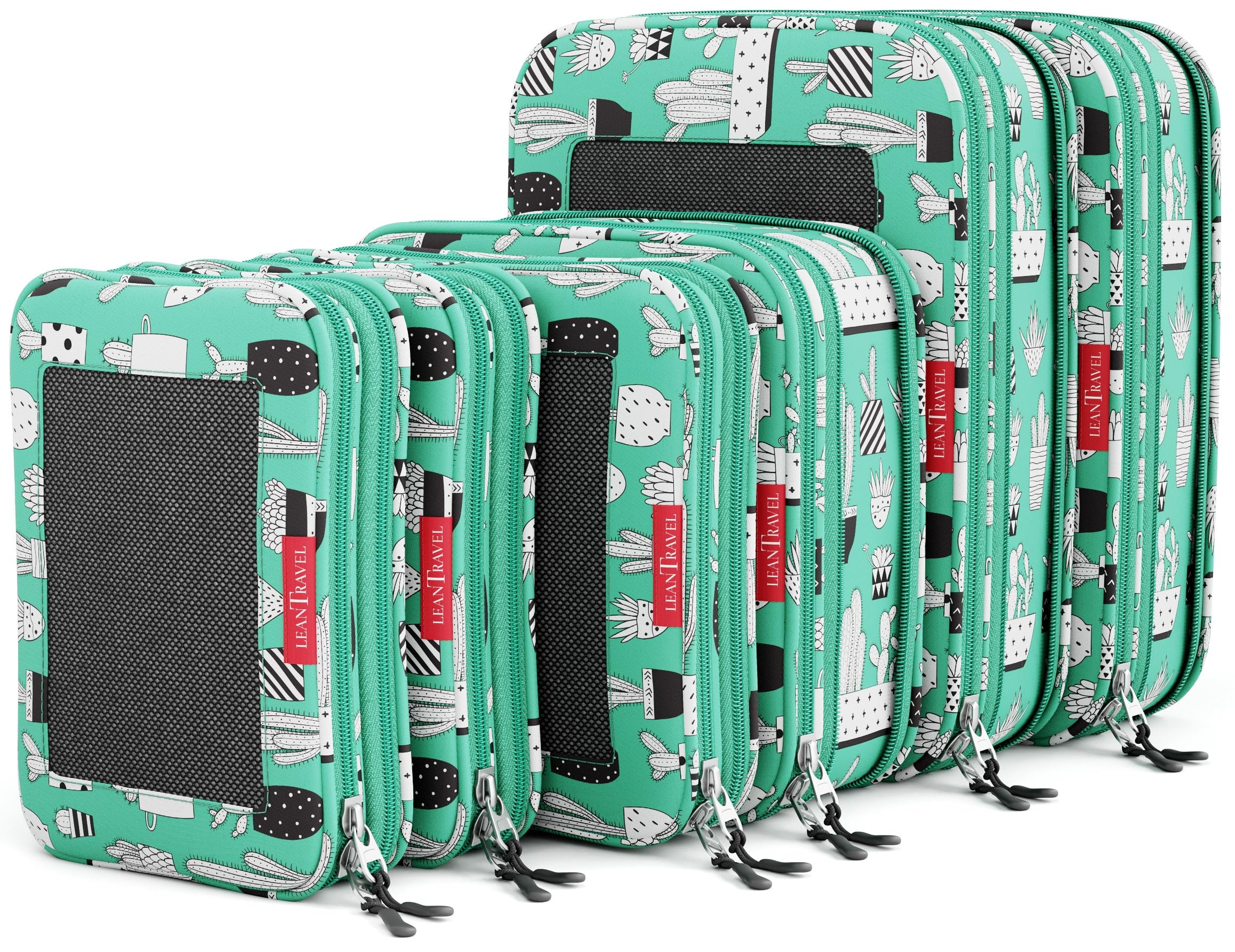 Photo 1 of LeanTravel Compression Packing Cubes for Travel Organizers with Double Zipper (6-Pack (2L+2M+2S), Green Cactus)