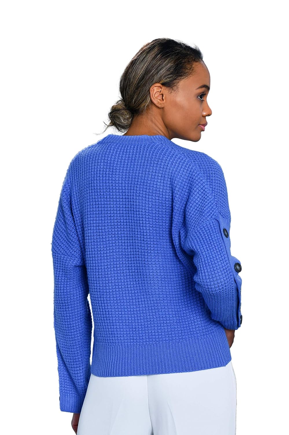 Pure Cashmere Sweater Button Sleeve V 