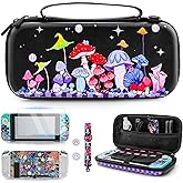 RHOTALL Colorful Mushrooms Carrying Case for Nintendo Switch,8 in 1 Accessories Kit Set Travel Carry Case with Cute Hard Shell Protective Cover,Screen protector, Strap,2 Thumb Caps