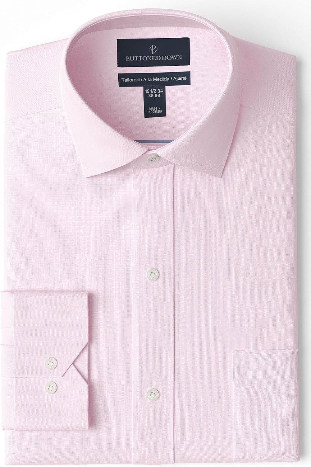 Buttoned Down Men's Standard Tailored-fit Spread Collar Solid Non-Iron Dress Shirt: Clothing