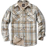 Puwasa Men's Sherpa Lined Cotton Flannel Shirt Jacket Plaid Button Up Jacket Coat for Men with Pocket