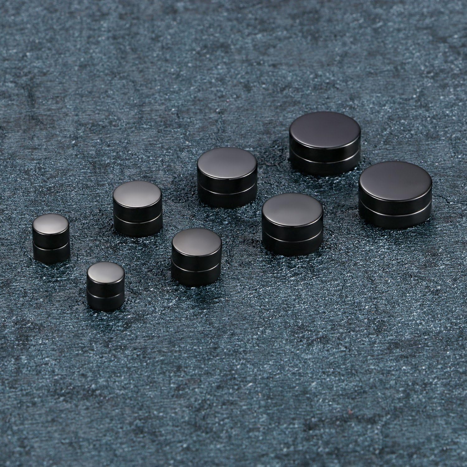 Aroncent 8pcs Black Circle Magnetic Clip On Non Piercing Stud Earrings for Men Women 6-12 MM - Image 3