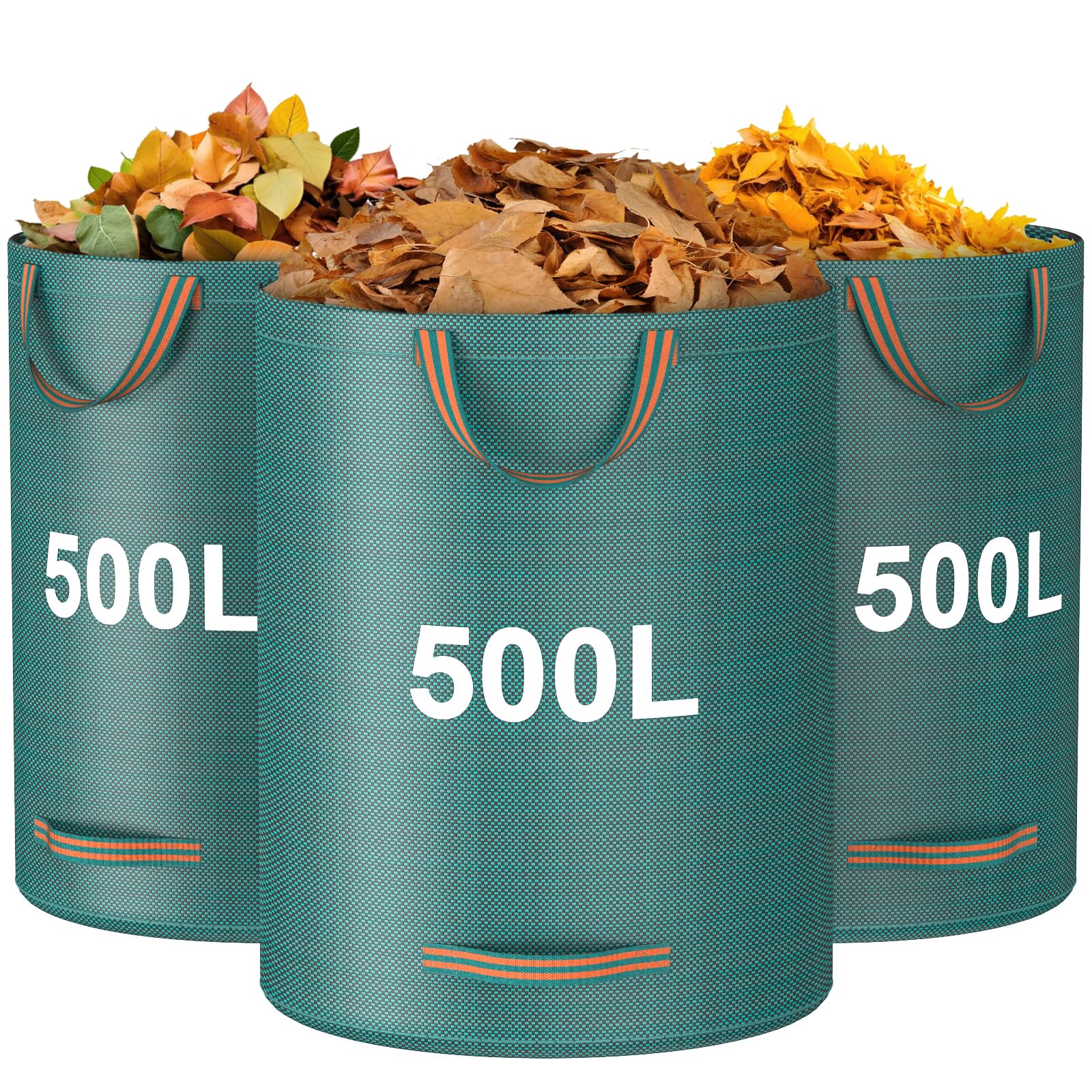 Mokani Garden Waste Bags Heavy Duty with Handles, 500L x 3 Reusable Garden Sacks, Foldable Camping Recycling Bags for Leaf, Trash, Debris, Garden Rubbish Bags Waterproof