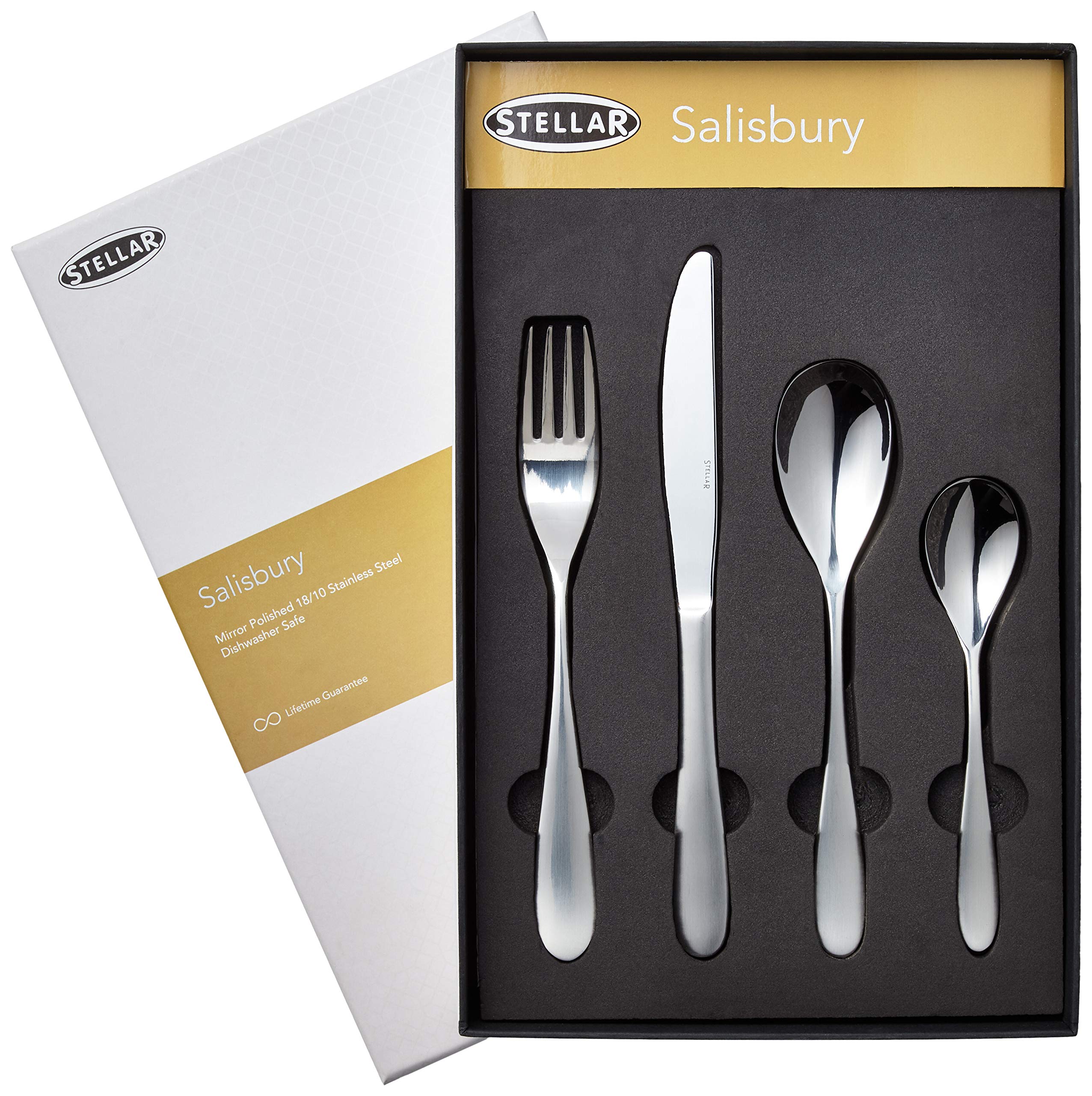 Stellar Salisbury 16-Piece Stainless Steel Cutlery Set for 4 People, Dishwasher Safe