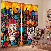 SmoothNovelty 2 Pcs Day of The Dead Curtains for Living Room Sugar Skull | Dia De Los Muertos Curtains, Mexican Floral, Window Drapes, 52 x 84 Inches, Bedroom, Halloween, Carnival Party Decor