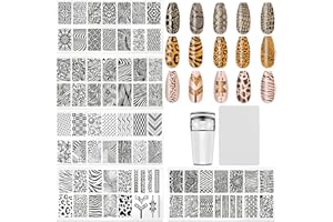 HYWWPFLAY 5Pcs Nail Stamping Plates Leopard Print Nail Stamps Nail Art Stamping Plates Nail Stencils Nail Plate Template Nail Art Stamping Kit Nails Accessories with 1 Nail Stamper, 1 Scraper