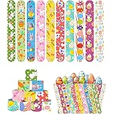 DimiGlobal 50 Pcs Easter Slap Bracelets for Kids Easter Slap Bracelets Bulk Snap Bracelet Party Favors Supplies for kids&teens Gifts Easter Basket Stuffers Classroom Prizes Exchanging Gifts