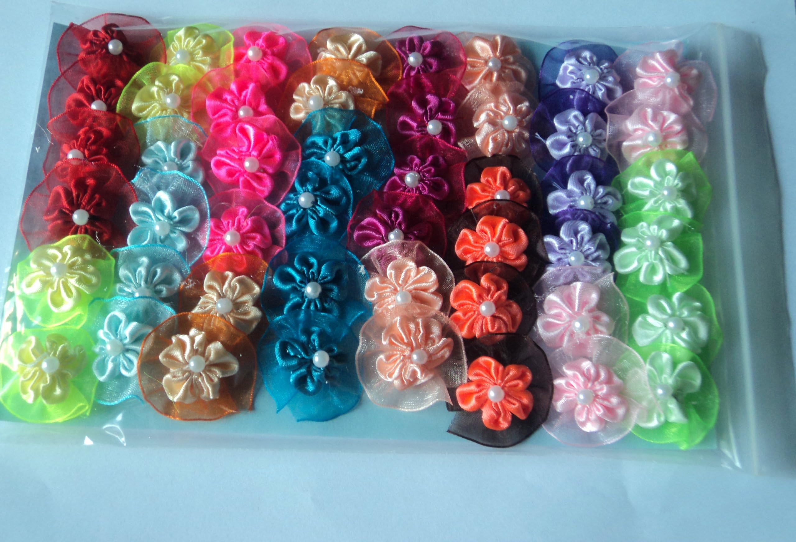 JJ Couture Pack of 48 Dog Grooming Bows - Topknots Round Design with Many Layers of Flower and Jewel for Dogs Less Than 8 LBS