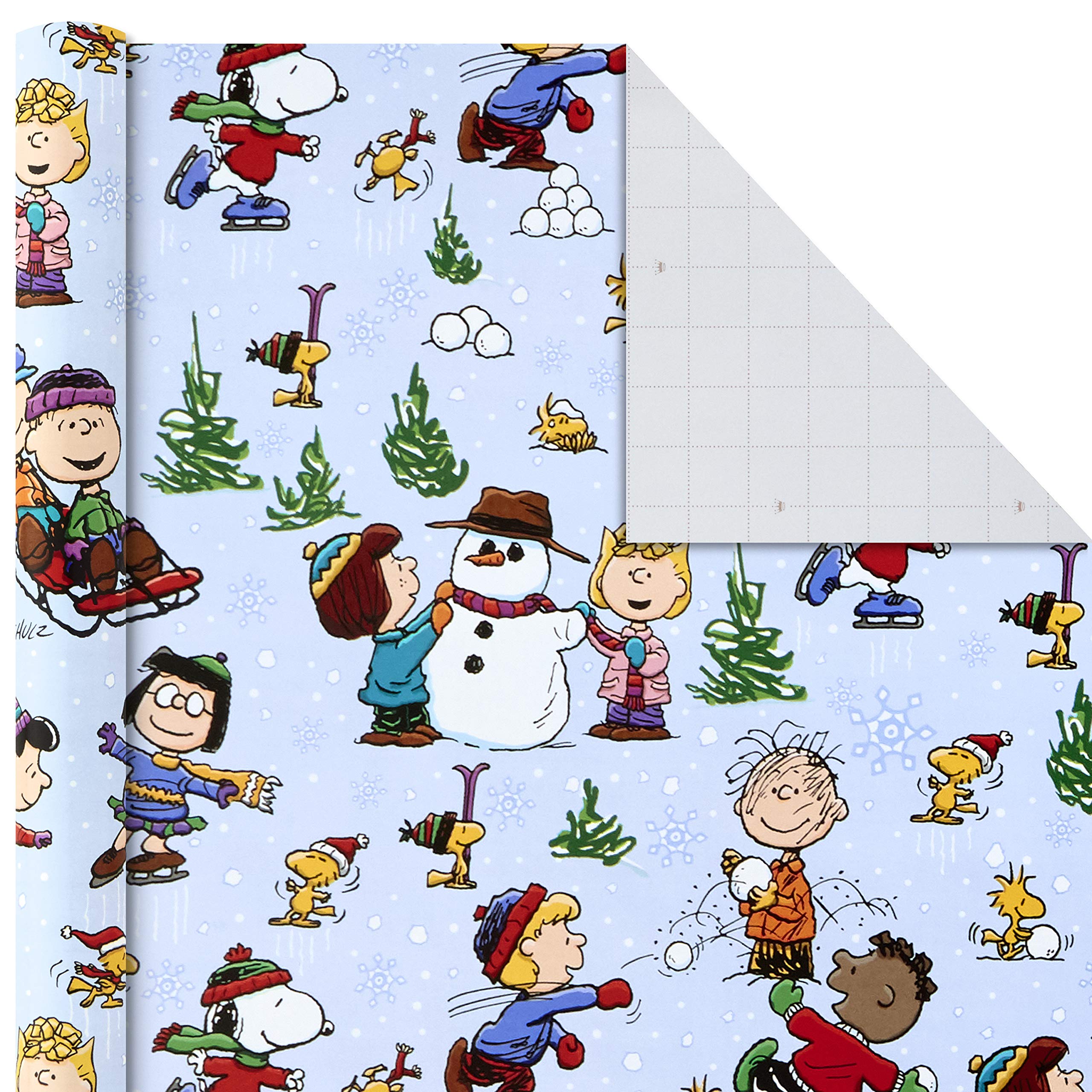 Hallmark Christmas Peanuts Wrapping Paper with Cut Lines on Reverse (Pack of 3, 105 sq. ft. ttl) Snoopy, Charlie Brown, Woodstock (5JXW1036)