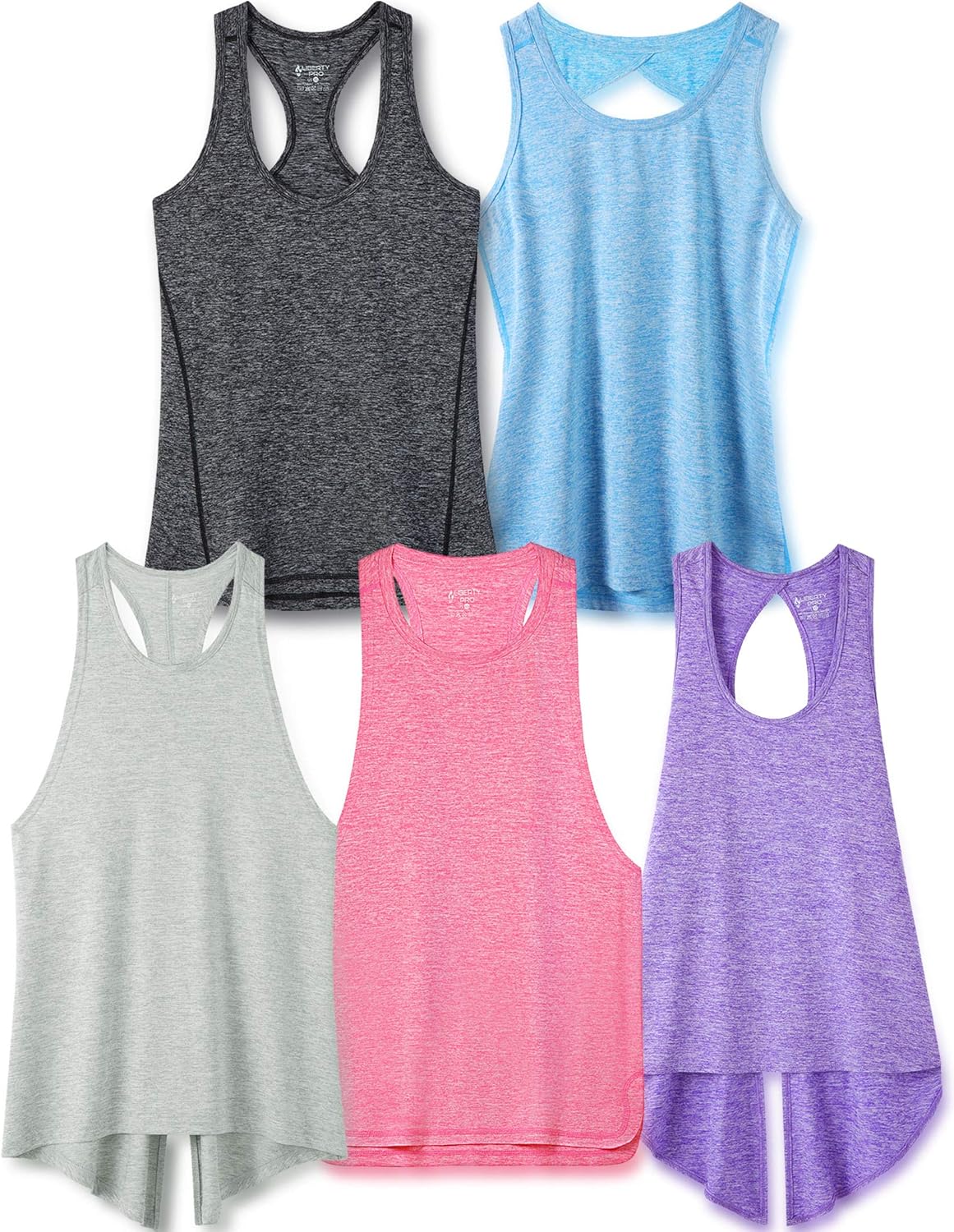 Liberty Imports Set of 5 Styles of Women's Heather Workout Tank Tops, Lightweight Active Yoga Training Sleeveless Shirts: Clothing