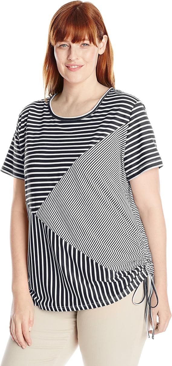 Sag Harbor Women's Plus Size Stripe Knit Top, Navy, 1X at Amazon Women