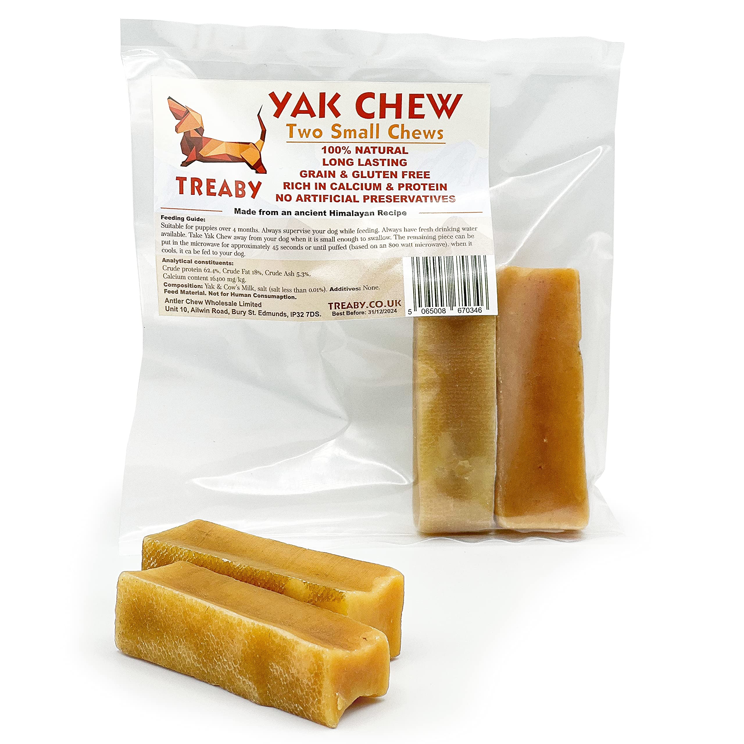 Treaby Himalayan Yak Milk Chews – Small Dental Sticks for Dogs & Puppies (2 Pack, 32–50g each, 7cm) | Long-Lasting Natural Dog Treats | Grain-Free, Protein-Rich & Healthy Chews for Dental Support