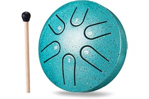 PUJONI Mini Steel Tongue Drum Small: 3 Inch 6 Notes Metal Hand Drums Musical Instruments, Music Gifts for Family Friends (Malachite)
