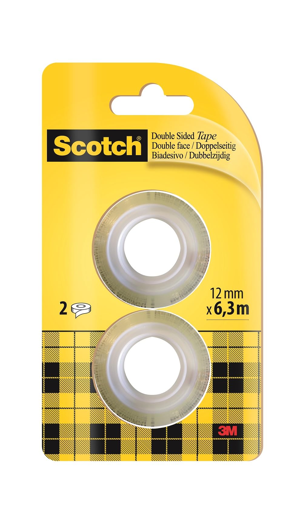 Scotch Double-Sided Tape, 2 Rolls , 12 mm x 6.3 m - Clear Double Sided Sticky Tape, Strong, Long-Lasting, and Photo-Safe