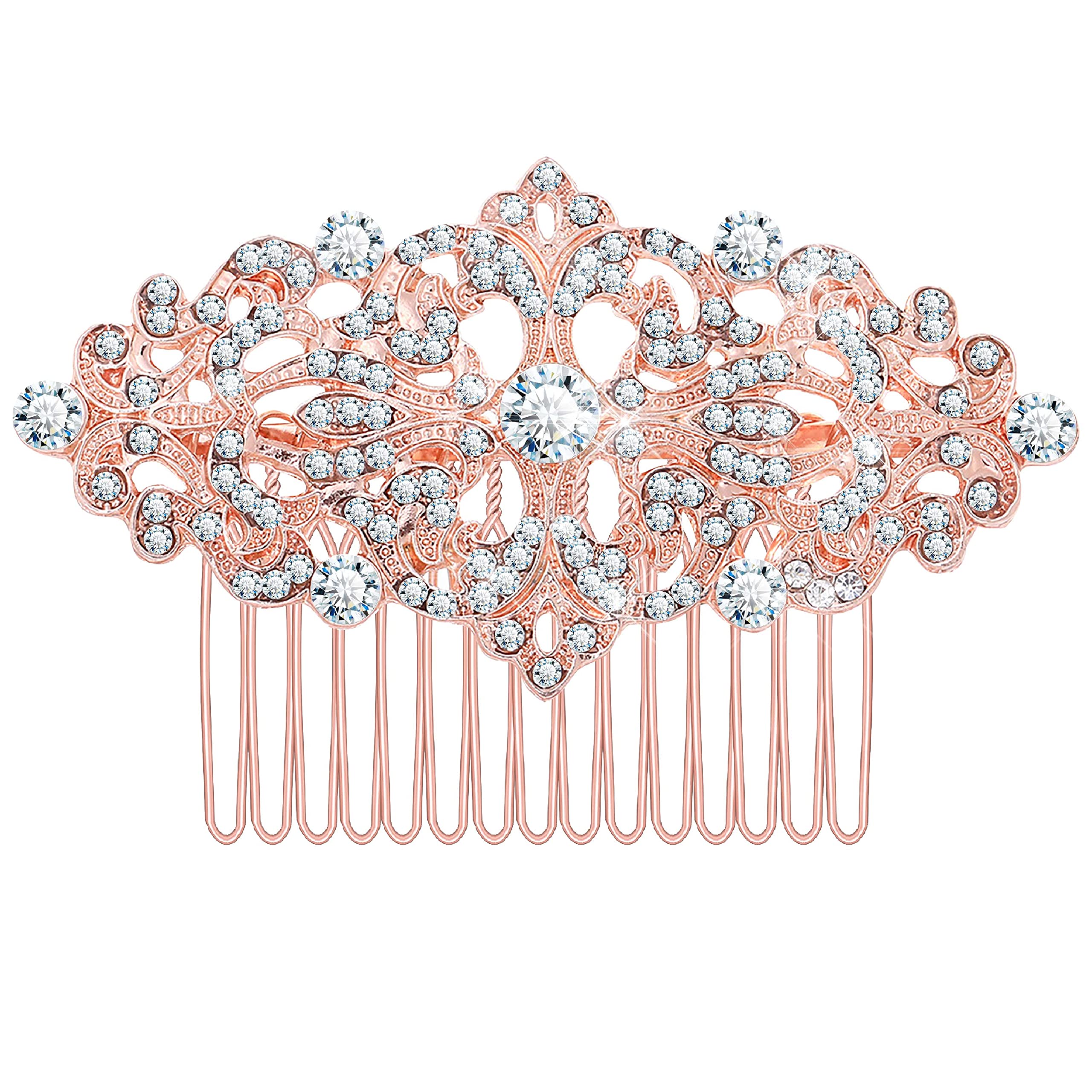 KristLand Women's Combs with Sparkly Austrian Crystal Rose Gold Tone Flower Baroque Style Hair Combs Bridal Hair Clip Barrette