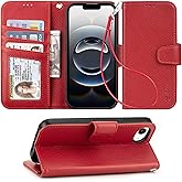 Arae Compatible with iPhone 16e Case Wallet with Card Holder,Wristlet Strap Wallet Flip Cover for iPhone 16e 6.1 inch Men/Women, RFID Blocking, Kickstand, Litchi Wine Red