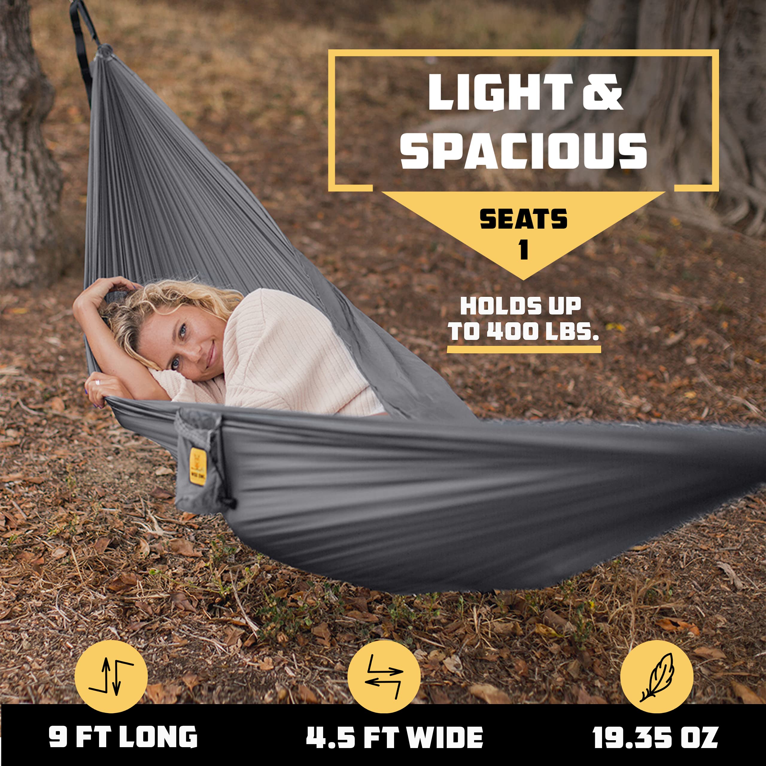 Wise Owl Outfitters Camping Hammock - Lightweight, Portable Hammock w/Tree Straps - Outdoor Hammock for Beach, Hiking, Backpacking and Travel