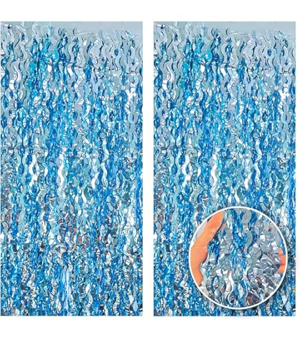 AIQINHU Blue Tinsel Foil Fringe Curtain Backdrop, 3.3 X 8.2 Ft Metal