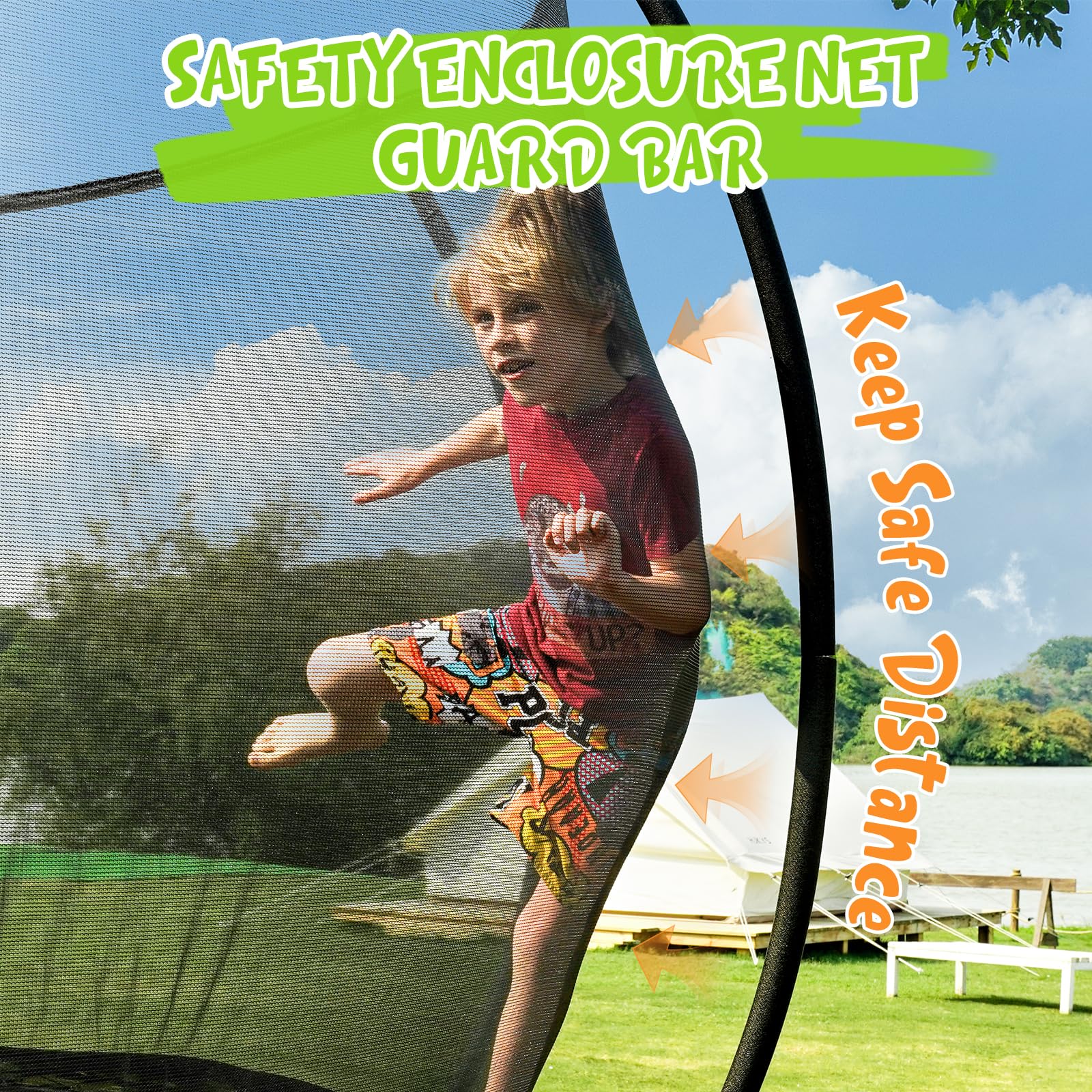 Gigu 10FT 12FT 14FT Recreational Trampolines with Enclosure Net and Ladder and Anti-Rust Coating, ASTM Approved Trampoline Outdoor for Kids and Adults Outdoor Yard Trampolines