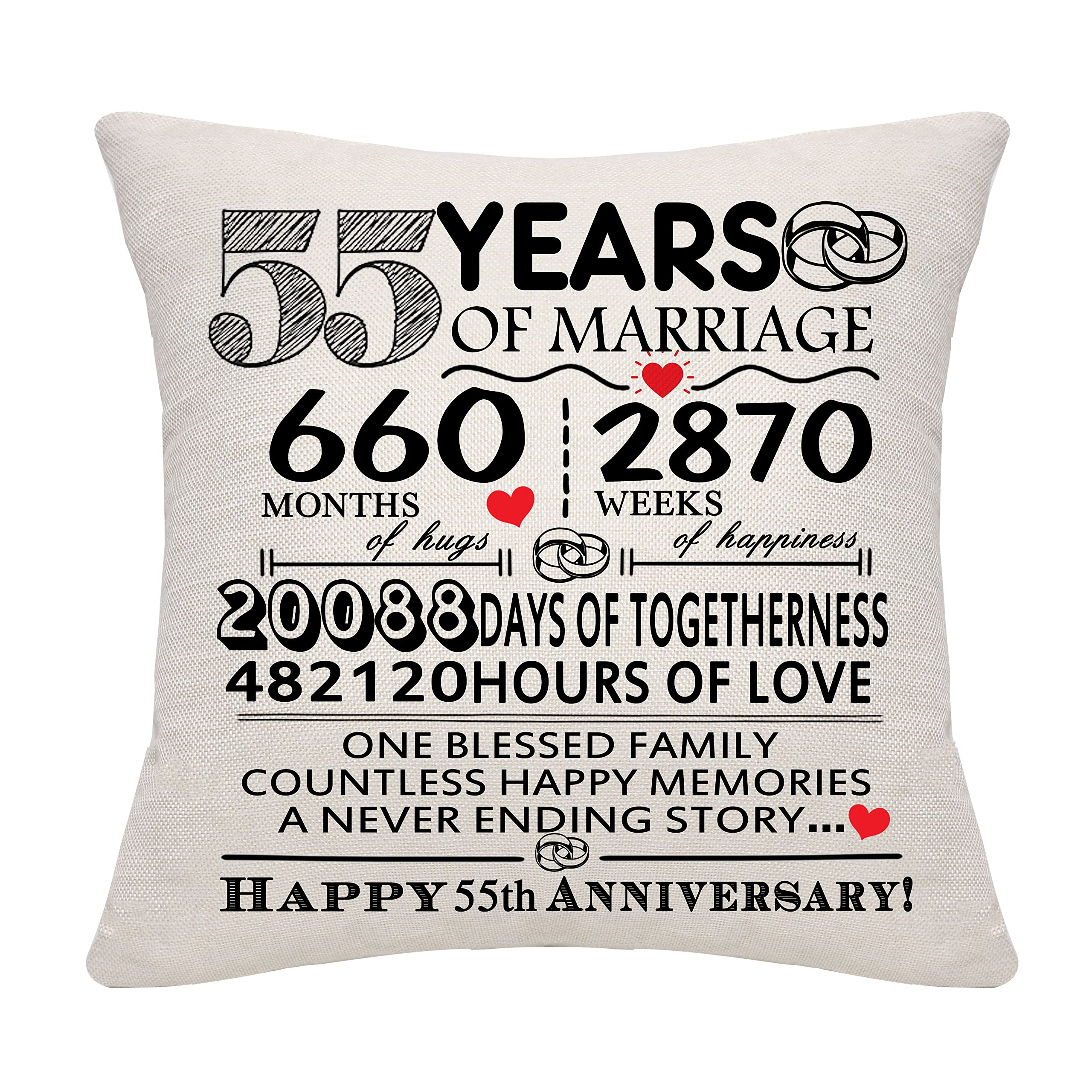 55 Years of Marriage Gift 55th Wedding Anniversary Cushion Cover Keepsake Decoration Gift for Couples Parents Women Men Mum Dad Husband Wife Grandma Grandad Aunt Uncle Friends (55 YEARS) โ image 1