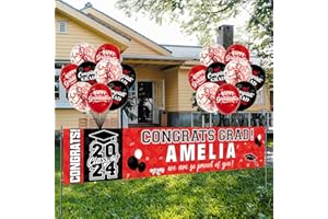 NUTTYBASH Graduation Party Decorations, Personalized Class of 2024 Graduation Banner with 78 Alphabet Stickers and Graduation Balloons, Congrats Banner for College High School Party Supplies(Red)