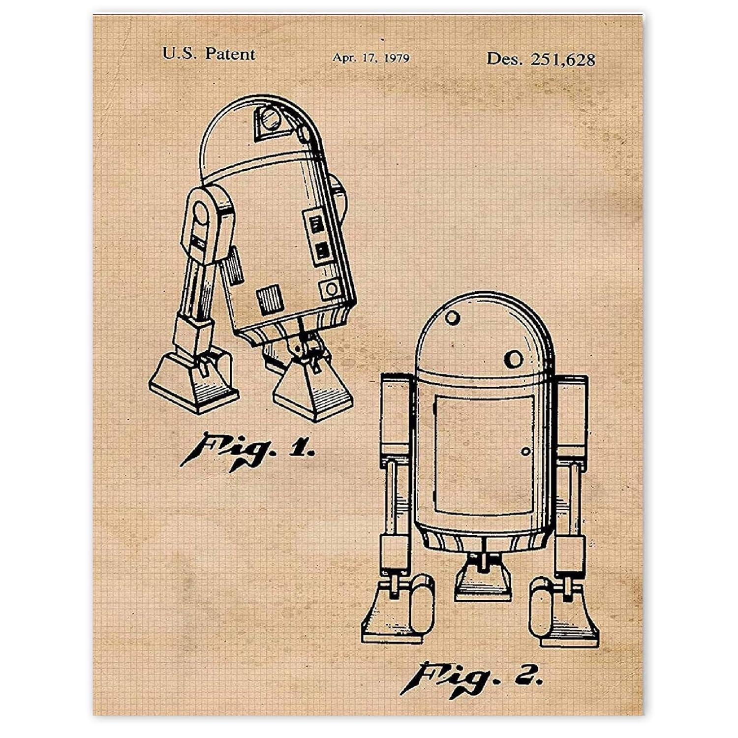 Vintage Star Wars R2D2 Patent Poster Prints, Set of 1 (11x14) Unframed Photo, Wall Art Decor Gifts Under 15 for Home, Office, Garage, Man Cave, College Student, Teacher, Comic-Con & Movies Fan