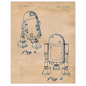 Vintage Star Wars R2D2 Patent Poster Prints, Set of 1 (11x14) Unframed Photo, Wall Art Decor Gifts Under 15 for Home, Office, Garage, Man Cave, College Student, Teacher, Comic-Con & Movies Fan