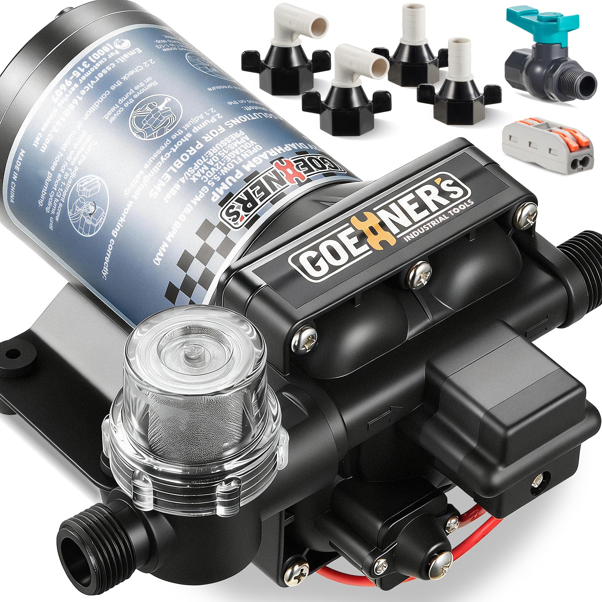 Photo 1 of 2026 Upgraded RV Water Pump, 12V 6.0 GPM High-Flow, Ultra-Quiet 70 PSI Self-Priming Diaphragm Pump with Adjustable Pressure Switch & Strainer for RV, Marine, Camper, Boat (Run-Dry Safe)