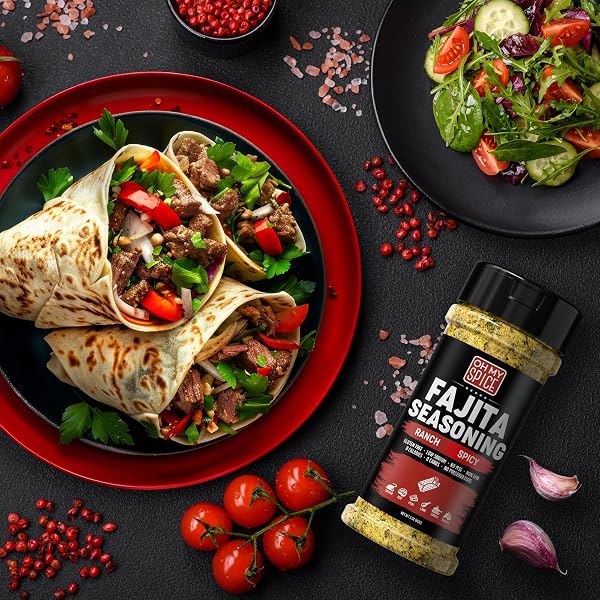 FAJITA SEASONING MIX SPICY RANCH SEASONING POWDER – GLUTEN FREE & LOW SODIUM MEXICAN SEASONINGS BLEND FOR MEAT, VEGETABLES, STEAK & CHICKEN FAJITA. HOT RANCH FAJITAS SEASONINGS SPICES. TACO MIX. 5OZ