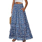 ANRABESS Maxi Skirts for Women Summer Boho Tiered Flowy Elastic High Waist Beach Long Skirt Casual Spring Vacation Outfits