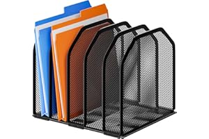 FUCDTEFC Desk File Organizer, Adjustable 5 Sections Upright Desktop Organizer File Sorter, Sturdy Metal Mesh Vertical Bookshelf File Holder Workspace Accessories for Home,School,Office Classroom,Black