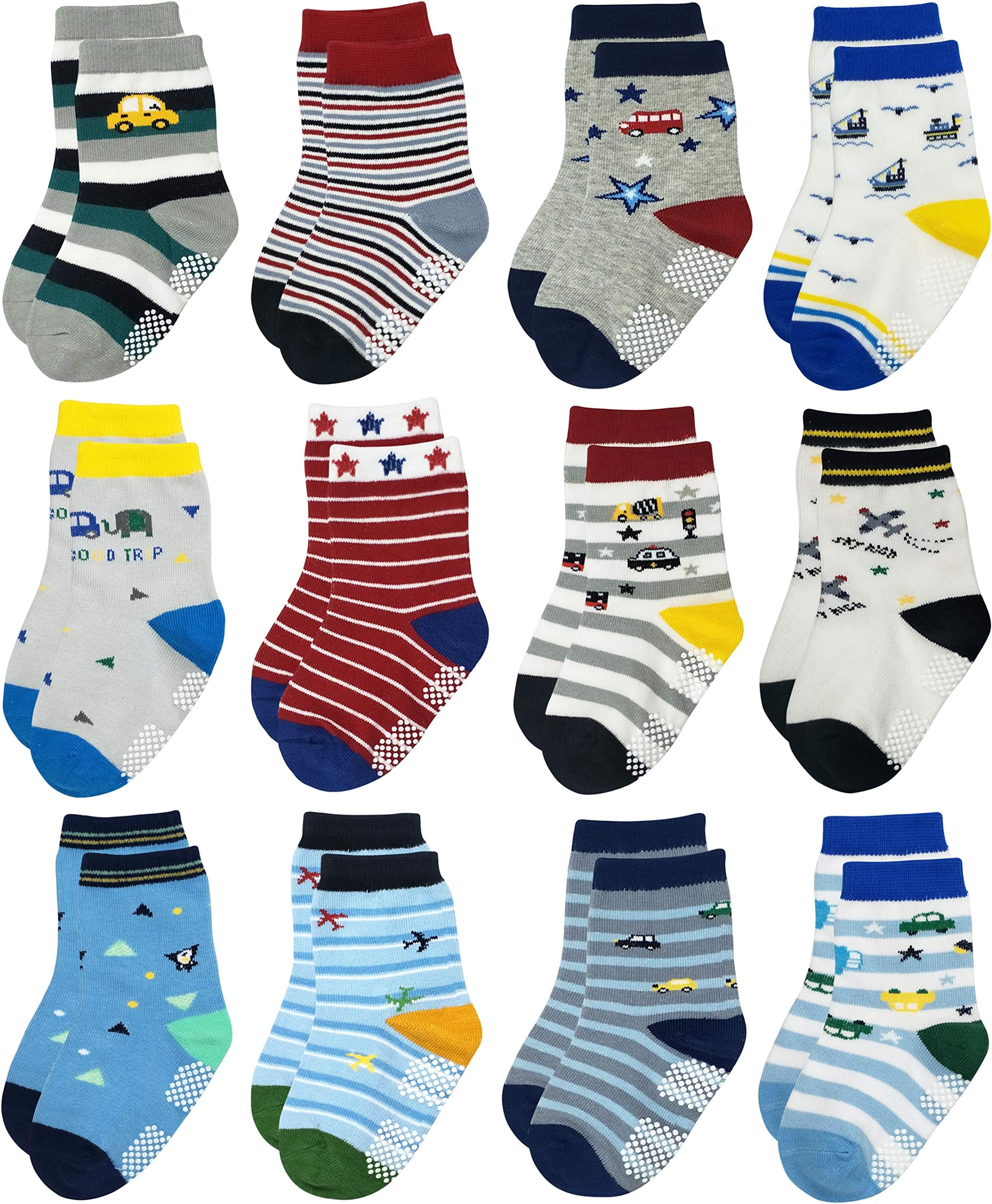 RATIVE RB-71112 Non Skid Anti Slip Crew Socks With Grips For Baby Toddlers Boys