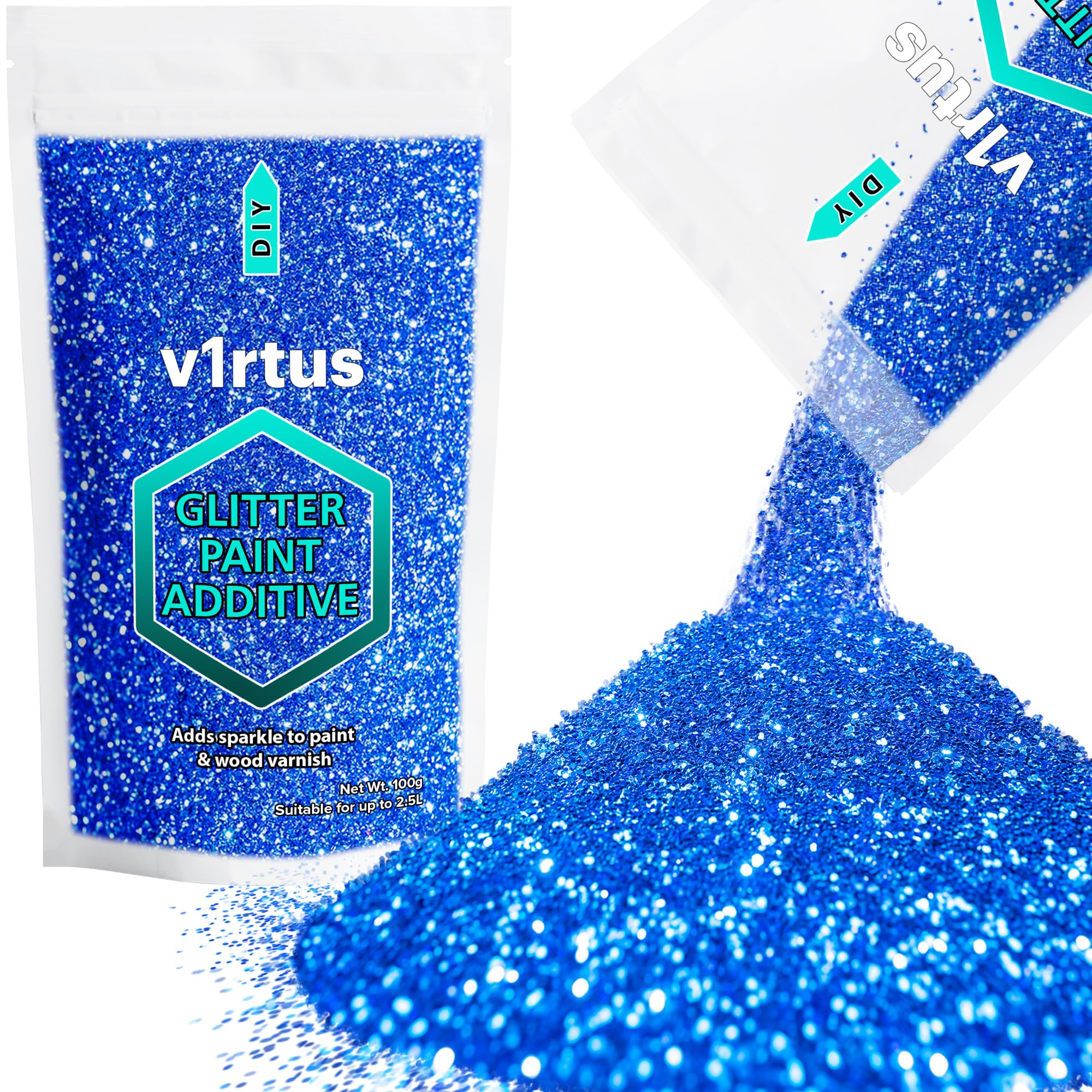Sapphire Blue Glitter Paint Additive 100g | Sparkle Glitter Paint for Walls Interior Exterior, v1rtus
