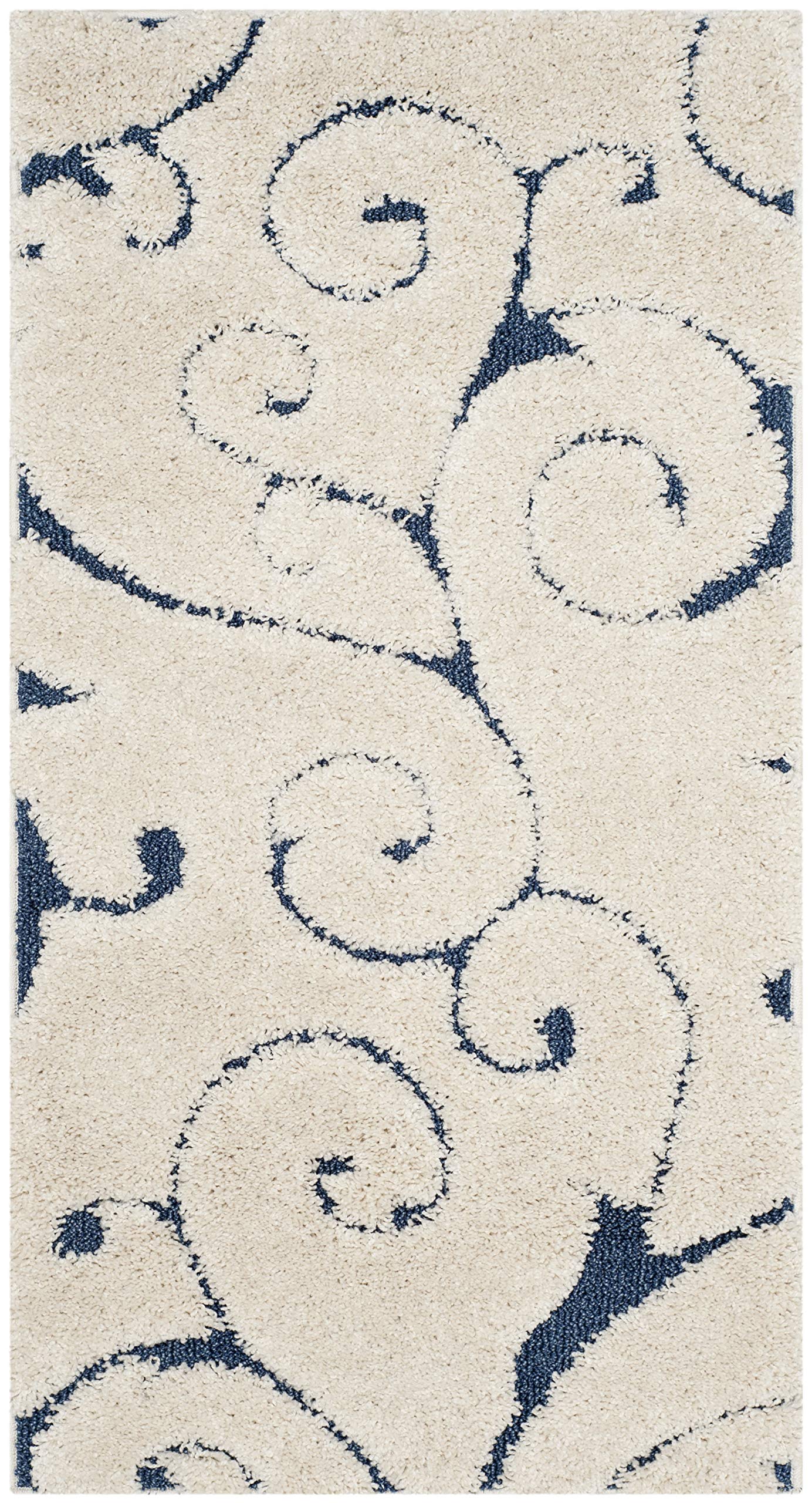 Safavieh Shaggy Indoor Woven Accent Area Rug, Florida Shag Collection, SG455, in Cream / Blue, 69 X 122 cm for Living Room, Bedroom or Any Indoor Space
