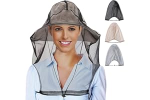 CozyCabin 3 Pcs Mesh Mosquito Head Net, Fully Covered Face Netting for Hats Head Mesh Protecting Net for Outdoor Hiking Camping Garden (Black/Gray/Begie-Large Set)