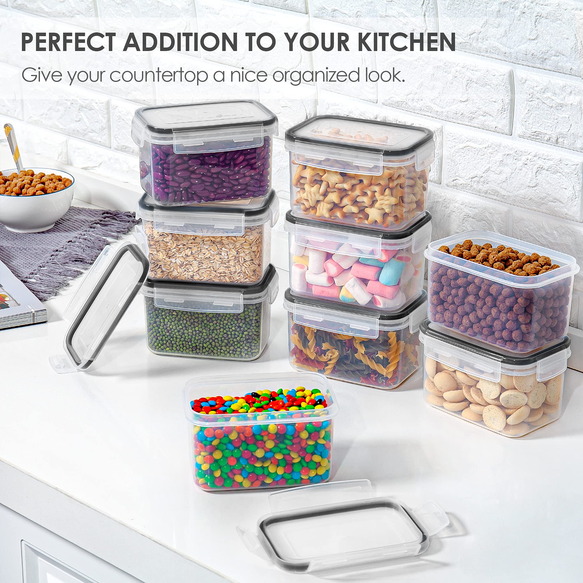 Vtopmart 0.8L Vorratsdosen Set, Müsli Schüttdose & Frischhaltedosen, BPA frei Kunststoff, luftdicht,Trockenfutterbehälter, Satz mit 12, 24 Etiketten für Getreide, Mehl, Zucker (Schwarz) 7