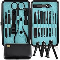 Utopia Care - Professional Manicure Pedicure Set, 15 in 1 Stainless Steel Nail Clippers Kit, Portable Travel Grooming Set, Fa