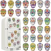 Motipuns 30 Pcs Halloween Day of the Dead Diamond Art Painting Magnets | Sugar Skull Diamond Art Painting Magnets, Halloween Skeleton Fridge Magnet for Adults, DIY Magnetic Painting