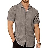 GIANZEN Mens Button Down Short Sleeve Shirt Linen Textured Summer Casual Dress Shirts Tropical Beach Vacation Wedding Tops