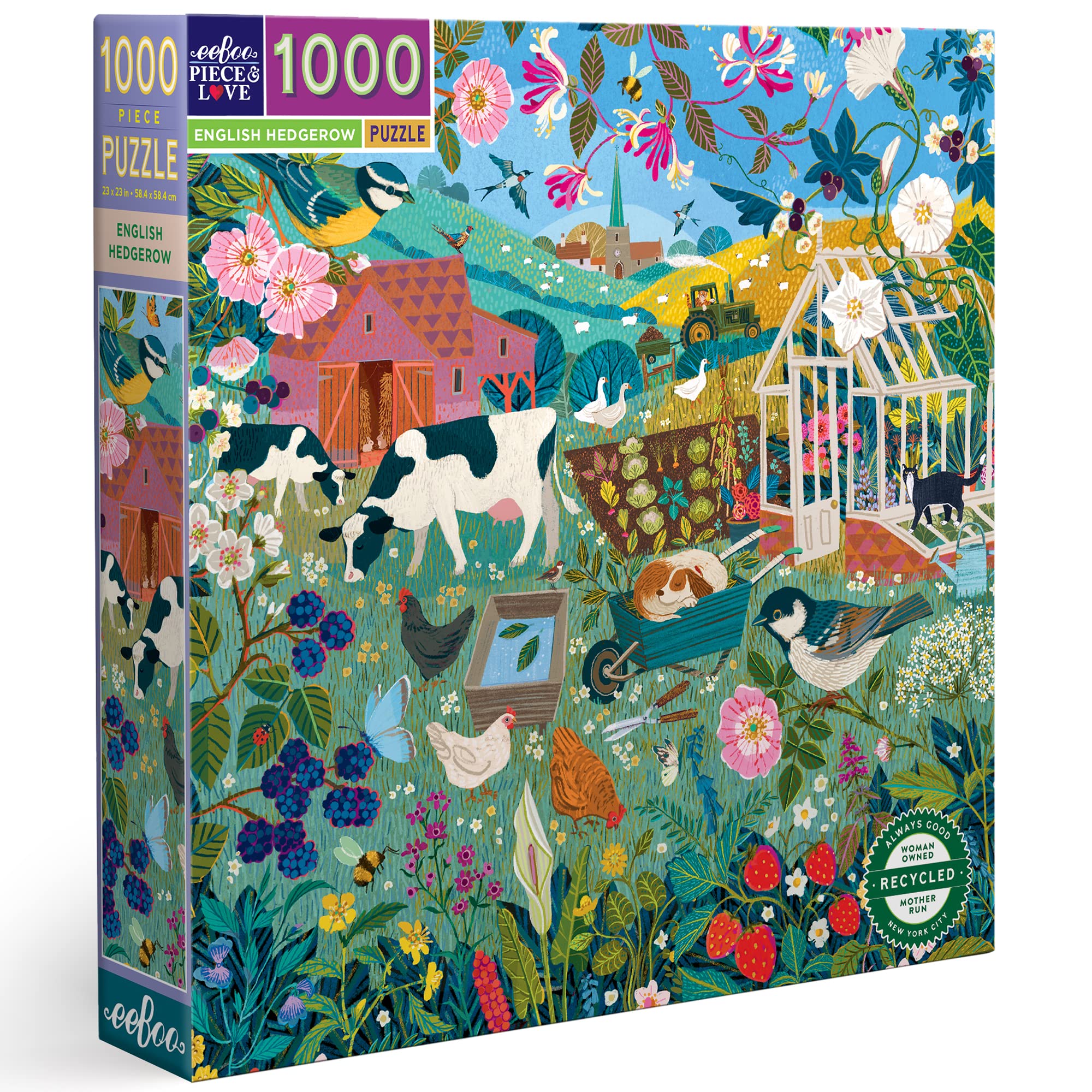 eeBoo Piece and Love English Hedgerow 1000 piece square adult Jigsaw Puzzle