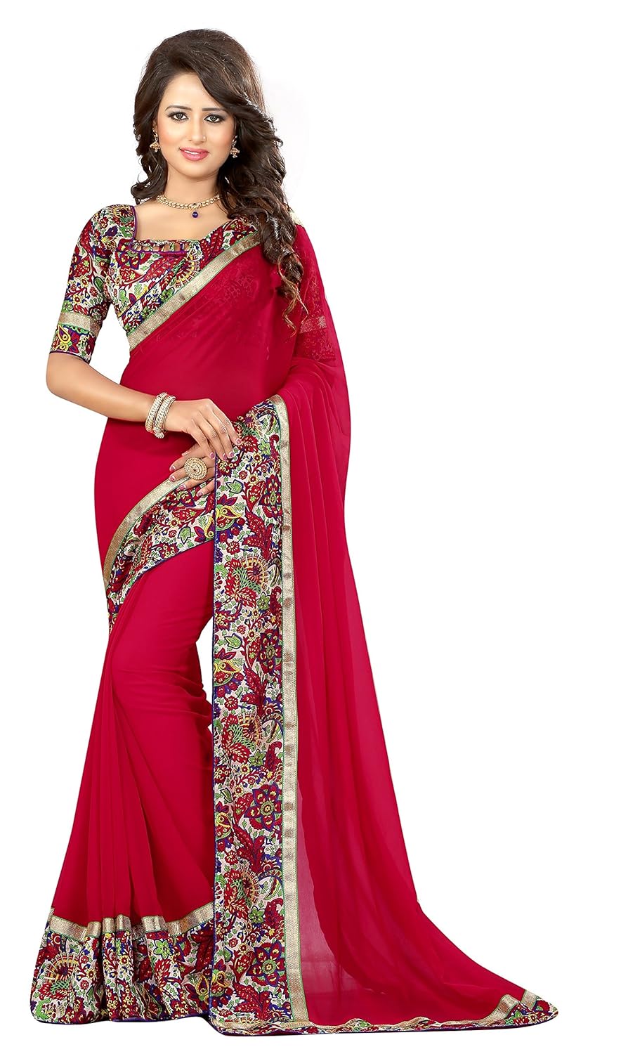 oomph! women's georgette saree with blouse piece