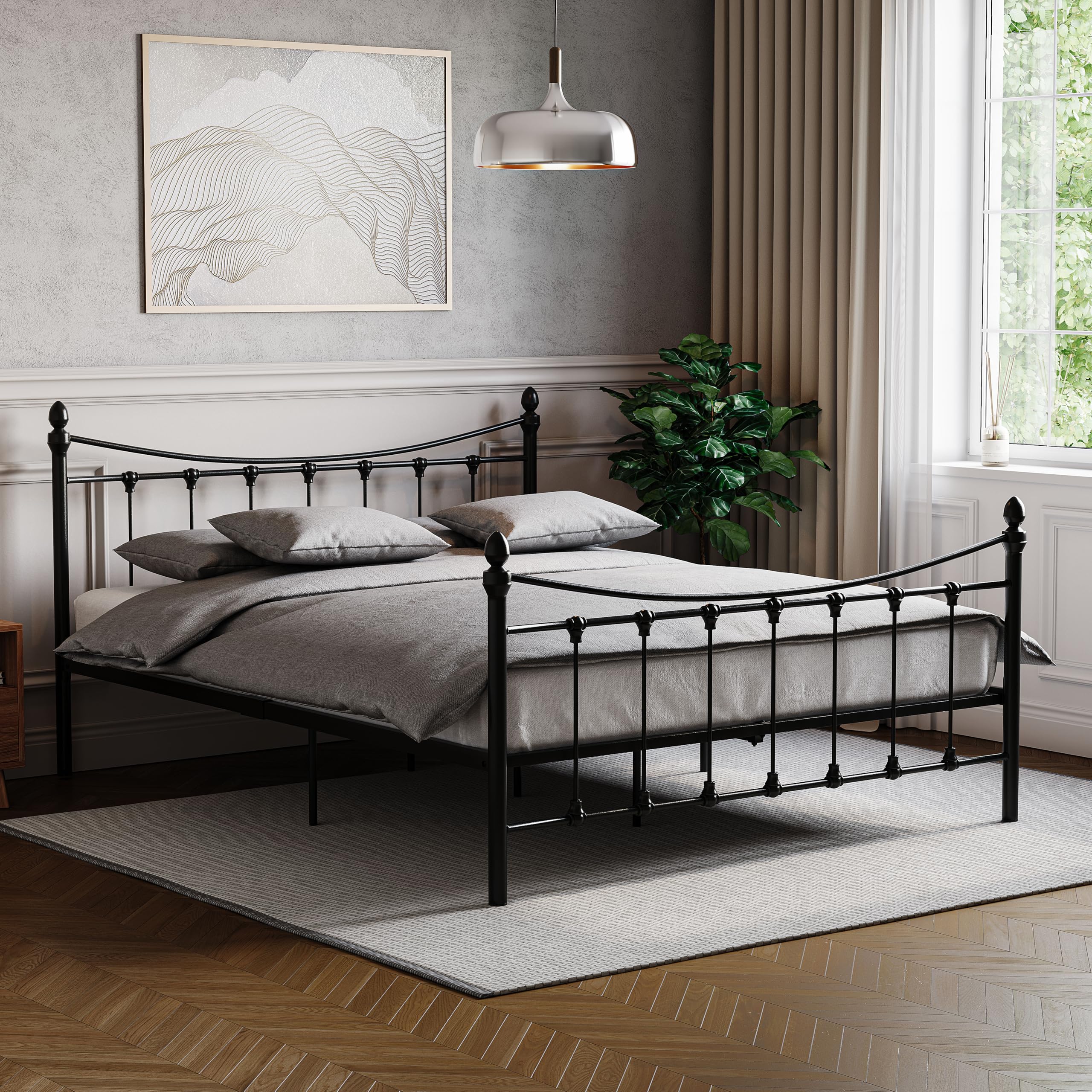 Vida Designs Paris King Size Bed, 5ft Bed Frame Metal Headboard High Foot End Bedroom Furniture, Black